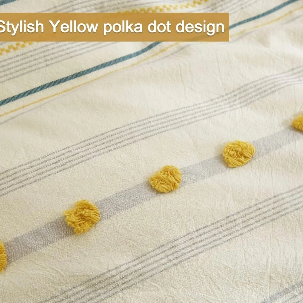 PHF Cotton Tufted Comforter Set Twin-2 Pieces Jacquard Comfy Cozy Ivory & Yellow